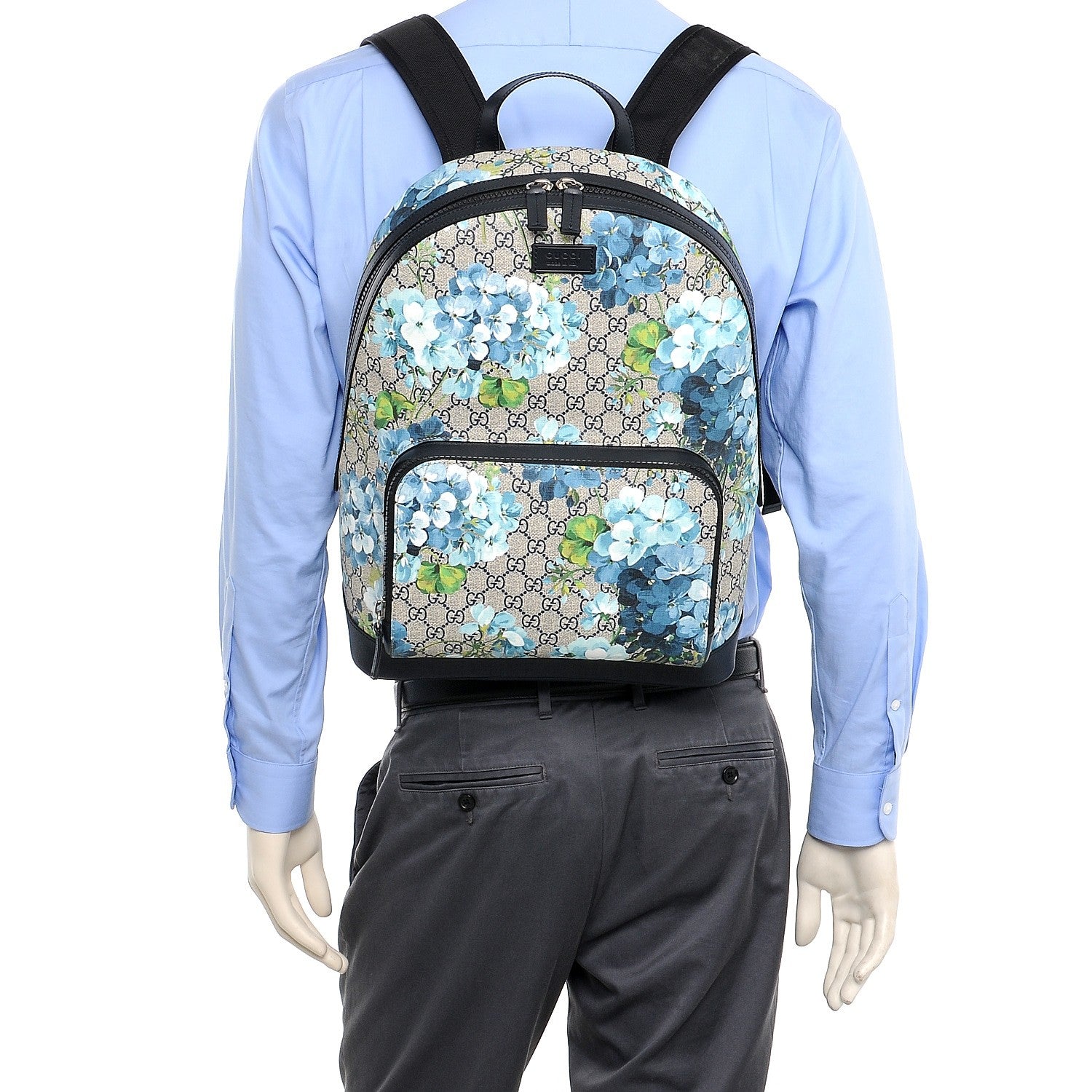 Gucci GG Supreme Monogram Blooms Medium Day Backpack Beige Blue Navy 2 of 8