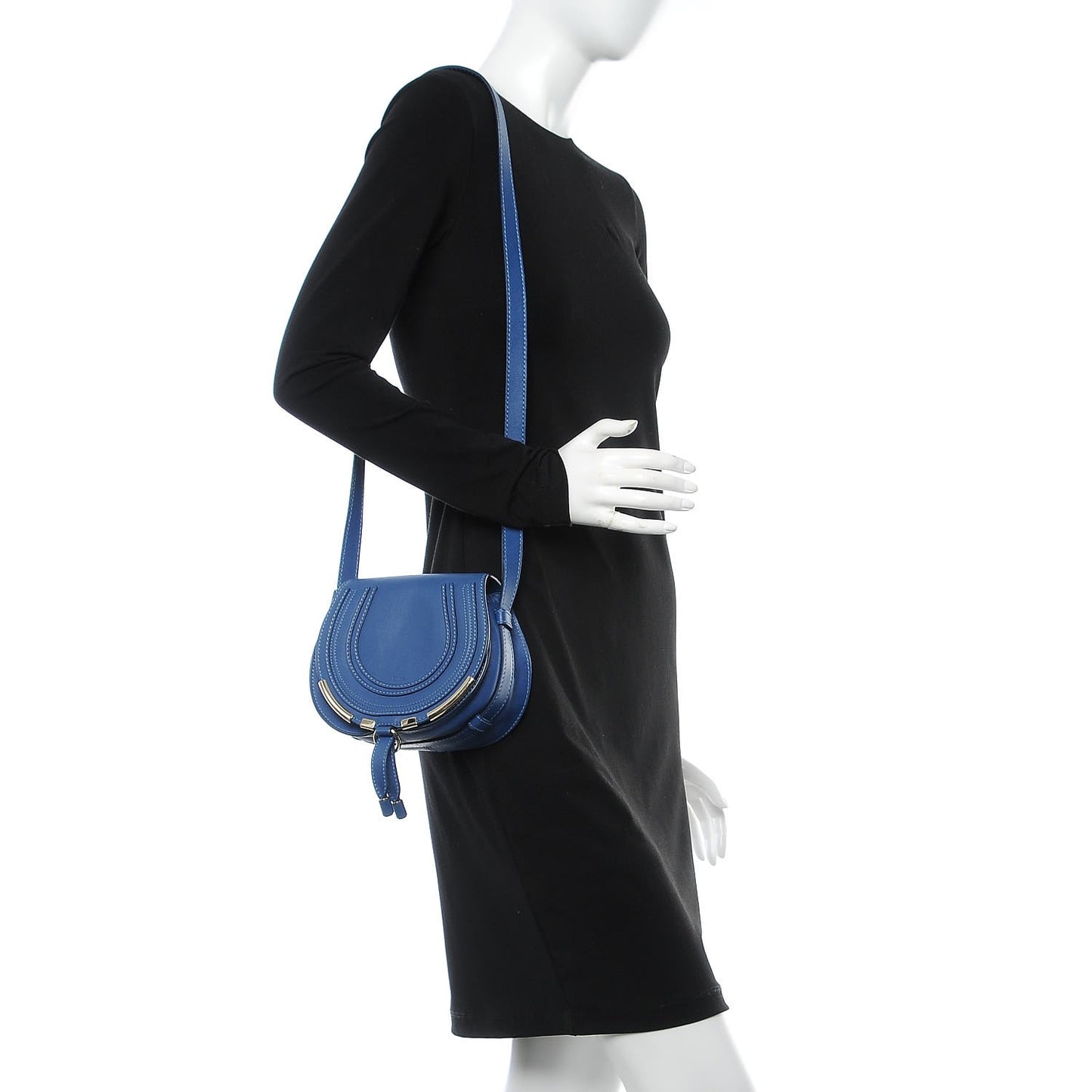 Calfskin Mini Marcie Metal Bar Trim Crossbody Bag Sea Water