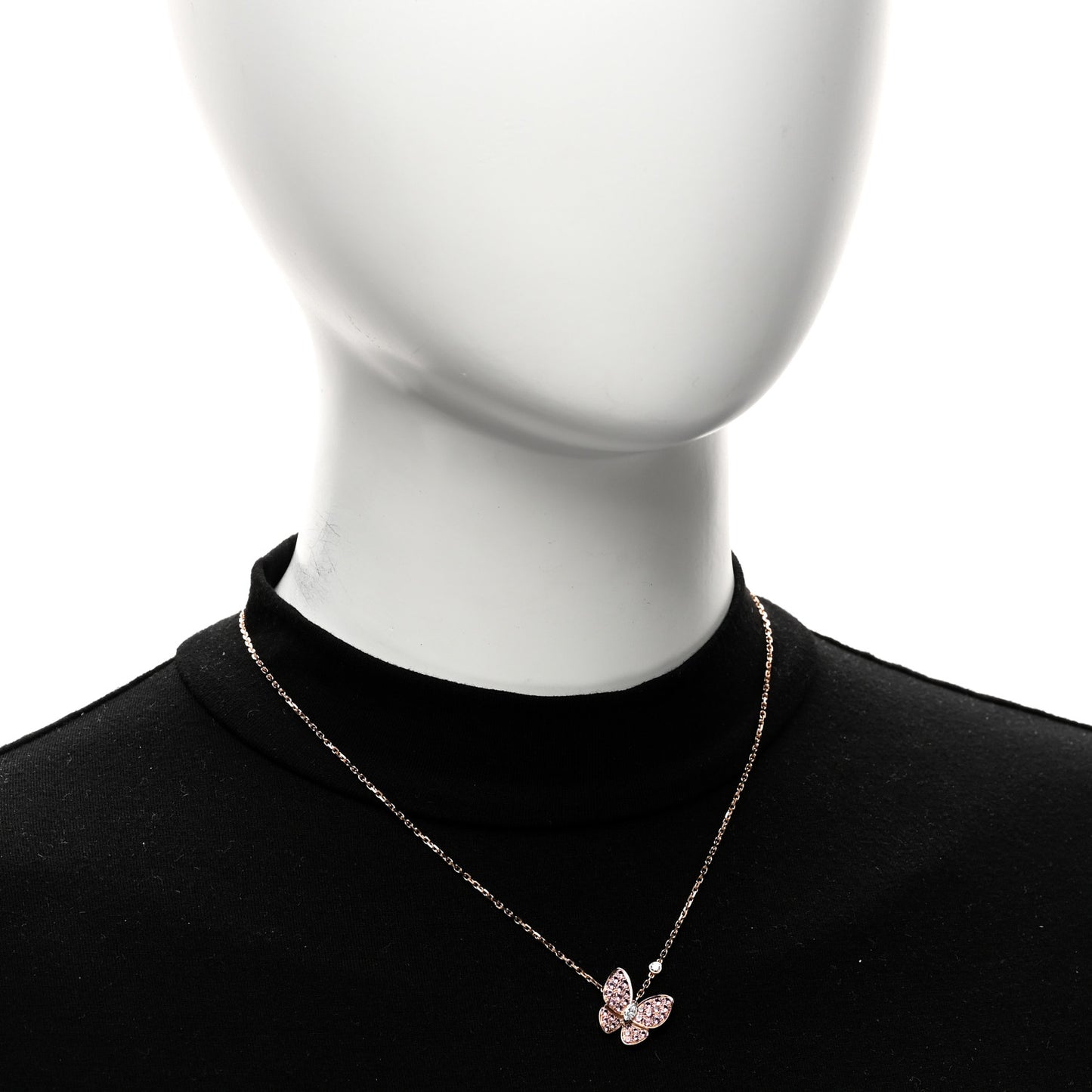 18K Rose Gold Diamond Pink Sapphire Two Butterfly Pendant Necklace