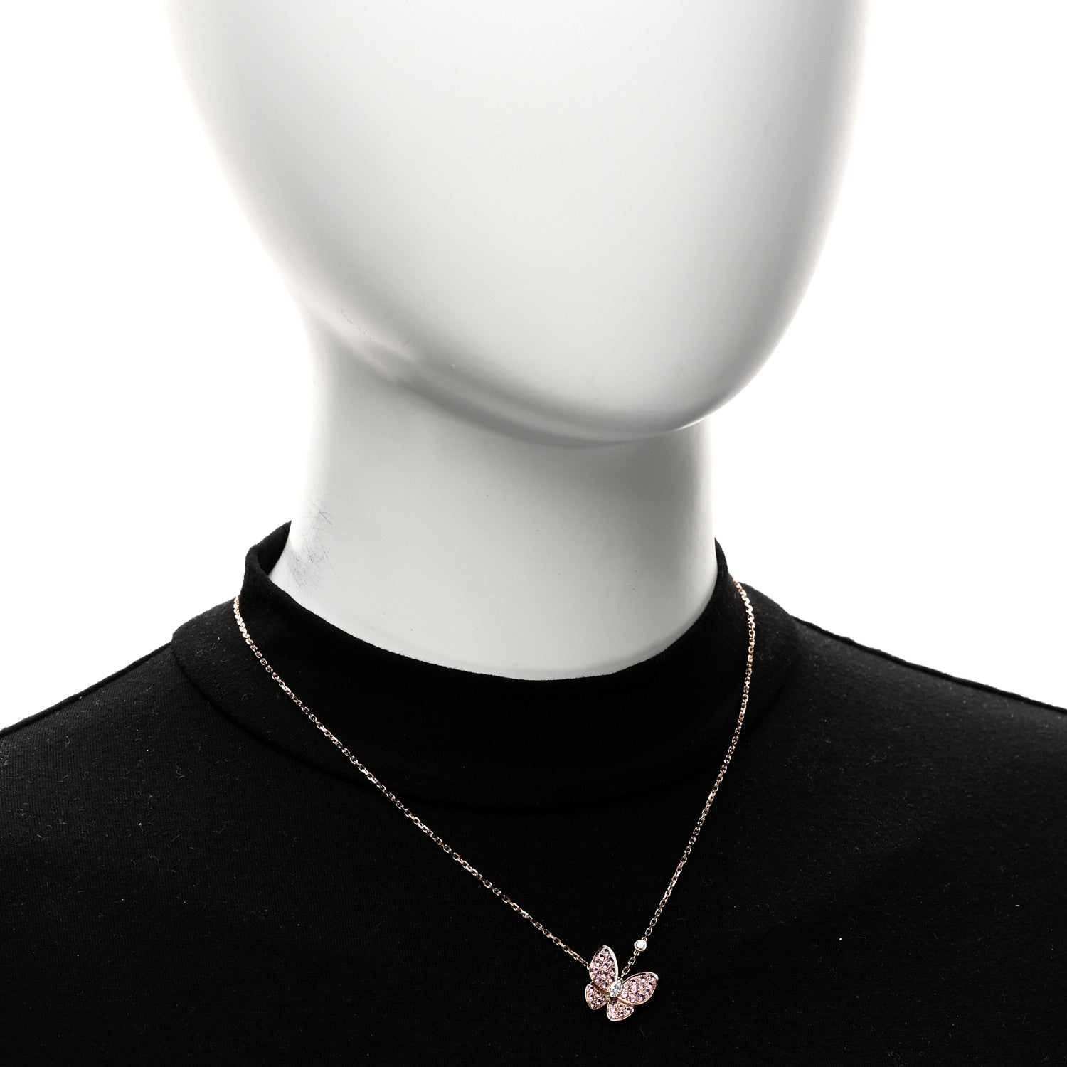 Van Cleef & Arpels 18K Rose Gold Diamond Pink Sapphire Two Butterfly Pendant Necklace 2 of 6