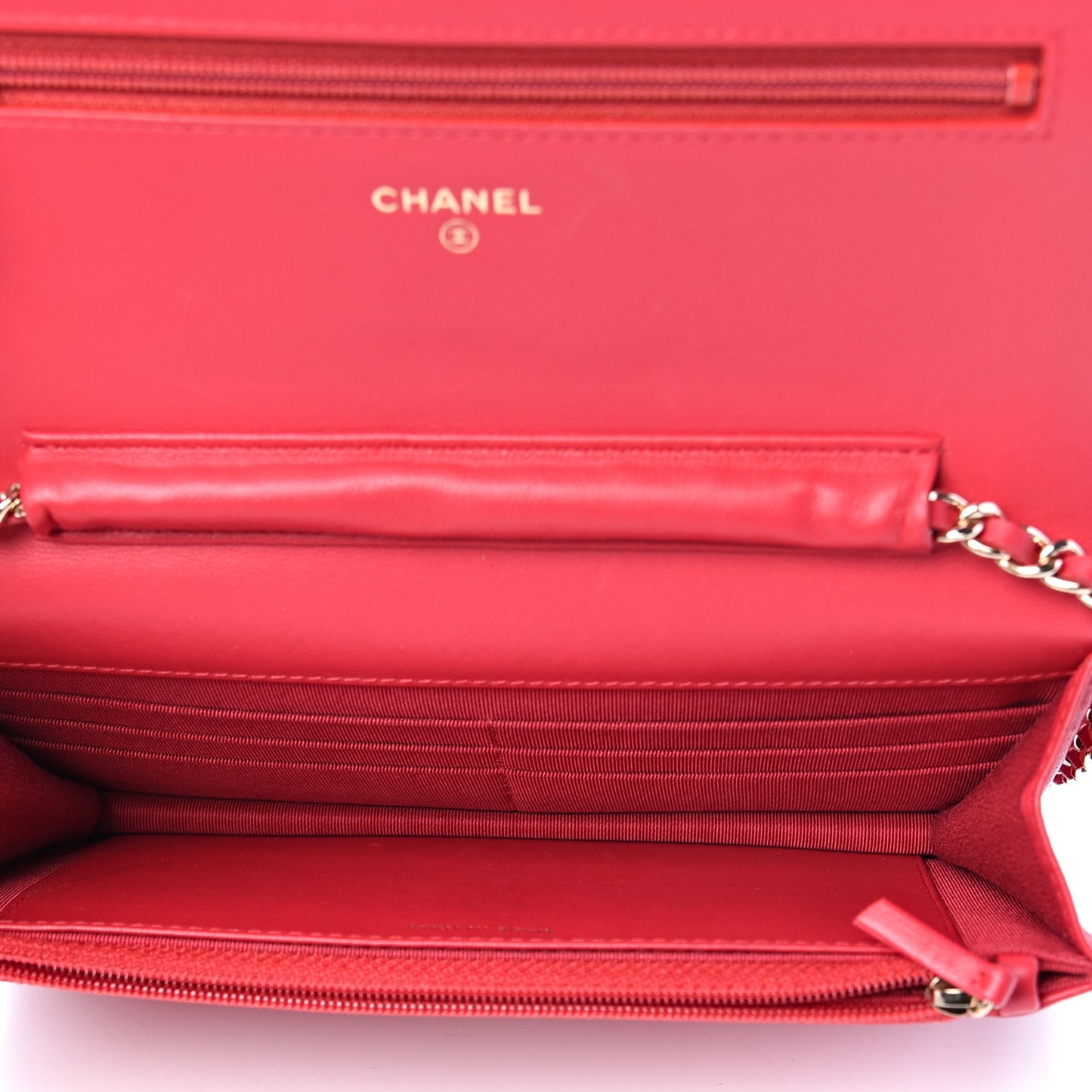 Lambskin Quilted Wallet On Chain WOC Red