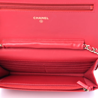Chanel Lambskin Quilted Wallet On Chain WOC Red 4 of 15