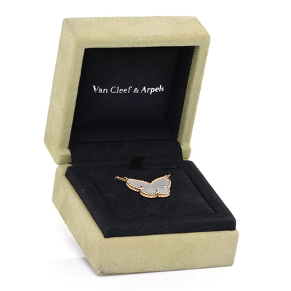 Van Cleef & Arpels 18K Yellow Gold Mother of Pearl Lucky Alhambra Butterfly Pendant Necklace 6 of 6