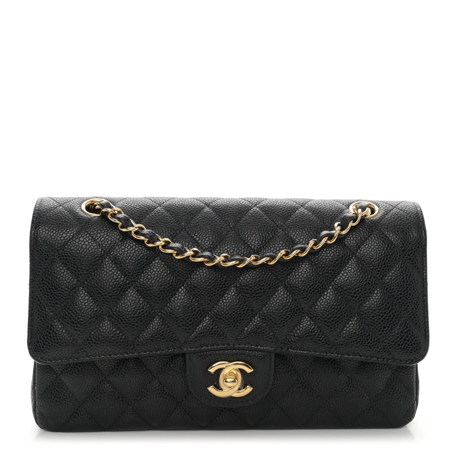 Caviar Quilted Medium Double Flap Black