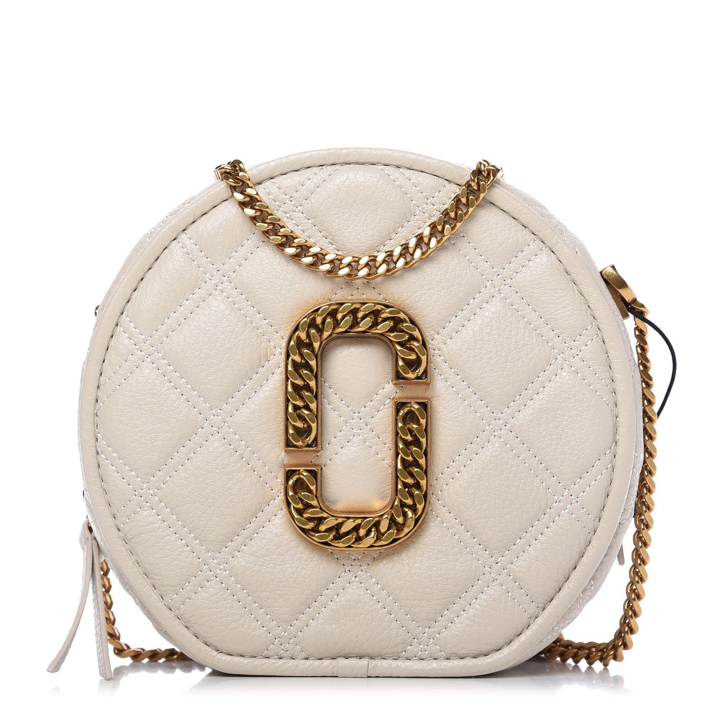 Grained Calfskin Quilted The Status Round Crossbody Oatmilk