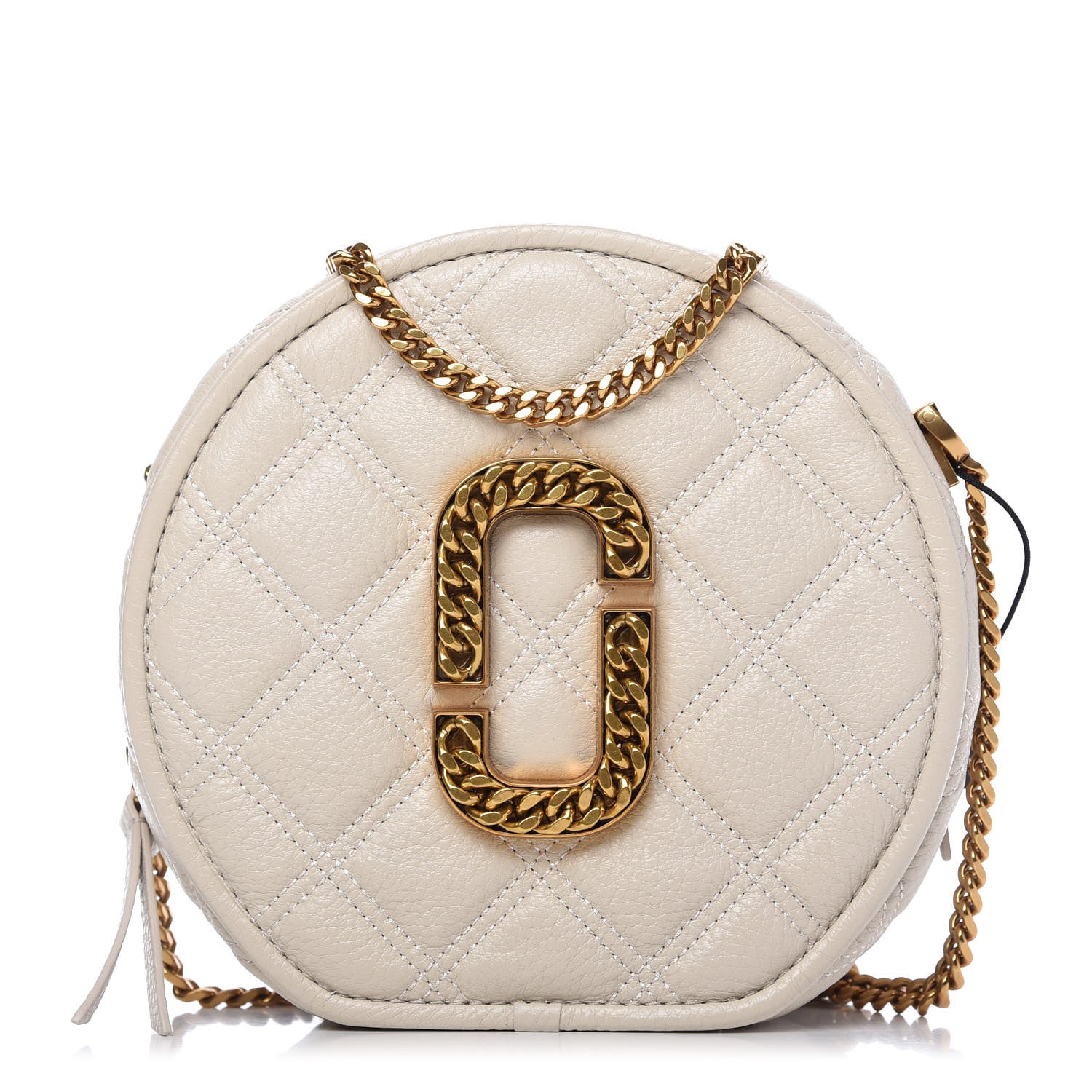 Marc Jacobs Grained Calfskin Quilted The Status Round Crossbody Oatmilk 1 of 11