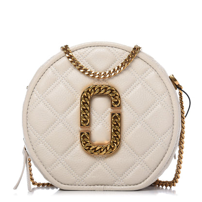Marc Jacobs Grained Calfskin Quilted The Status Round Crossbody Oatmilk 1 of 11