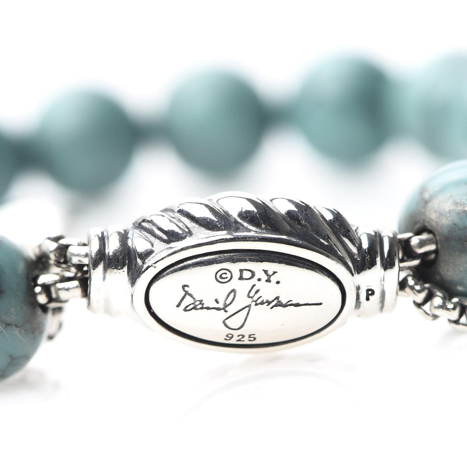David Yurman Sterling Silver Turquoise 8mm Spiritual Beads Adjustable Bracelet 4 of 4