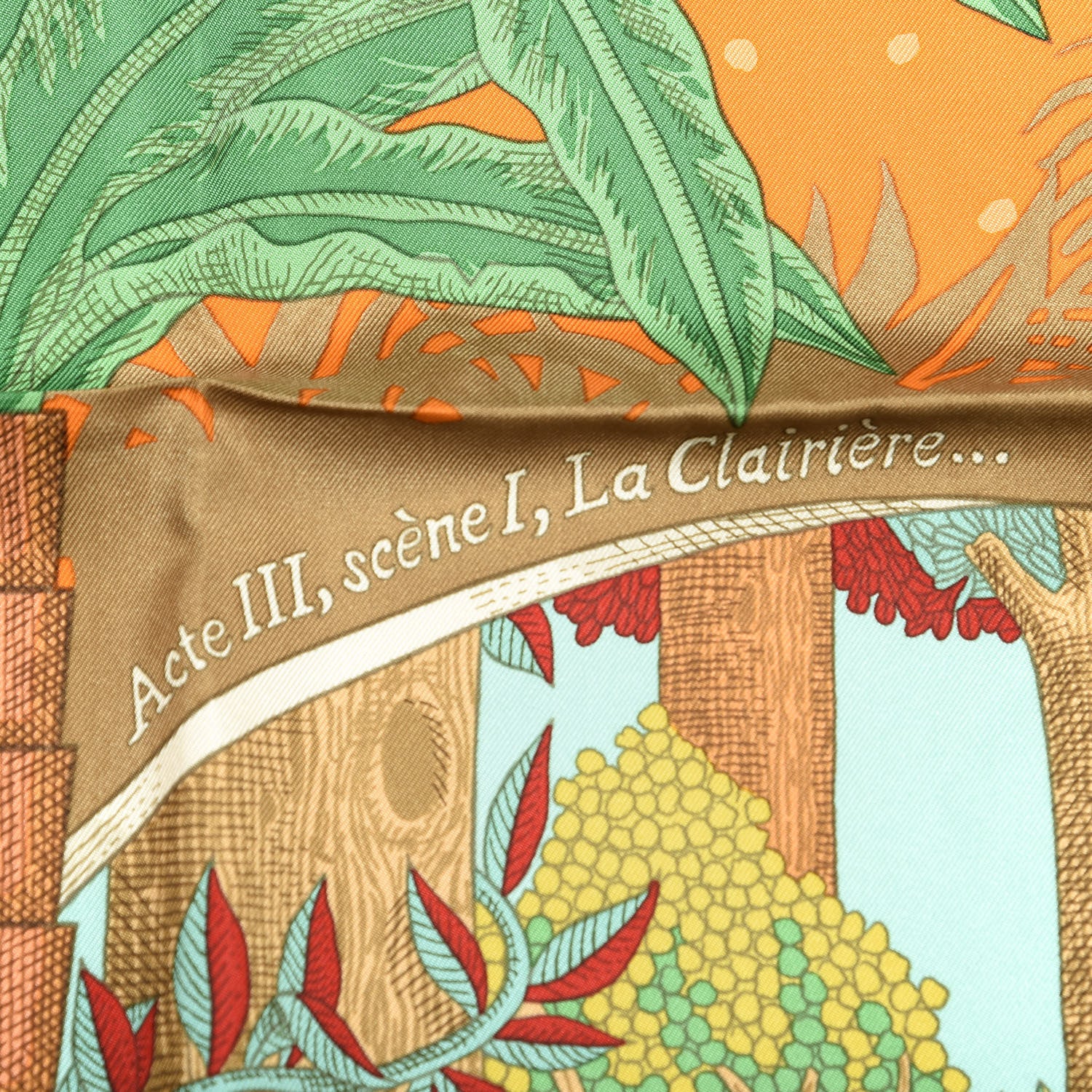 Hermes Silk Acte III Scene I La Clairiere Shawl 90 Marine Orange Vert 3 of 7