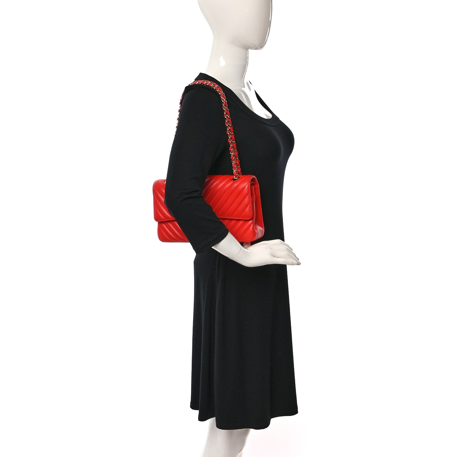 Chanel Lambskin Chevron Quilted Medium Double Flap Red 2 of 9