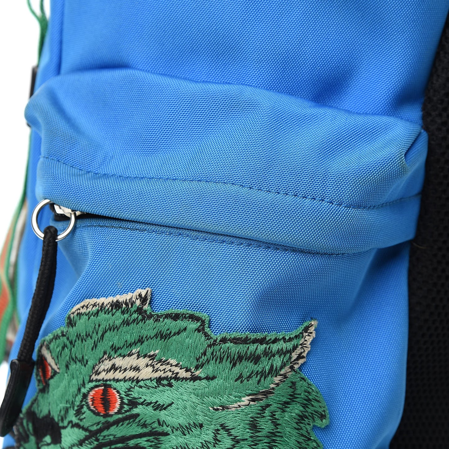 Nylon Embroidered Web Double Buckle Backpack Blue