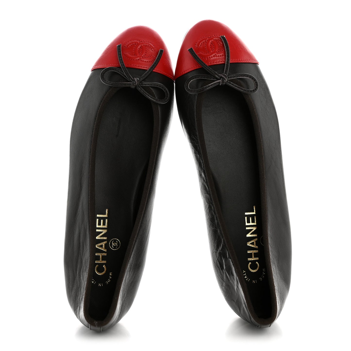 Crumpled Shiny Lambskin Cap Toe CC Ballerina Flats 39 Dark Brown Red