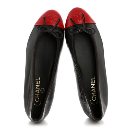 Chanel Crumpled Shiny Lambskin Cap Toe CC Ballerina Flats 39 Dark Brown Red 2 of 10