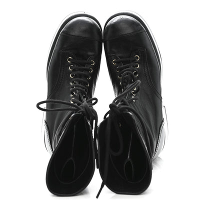 Chanel Lambskin Patent Calfskin Quilted CC Lace Up Combat Boots 37 Black 2 of 9