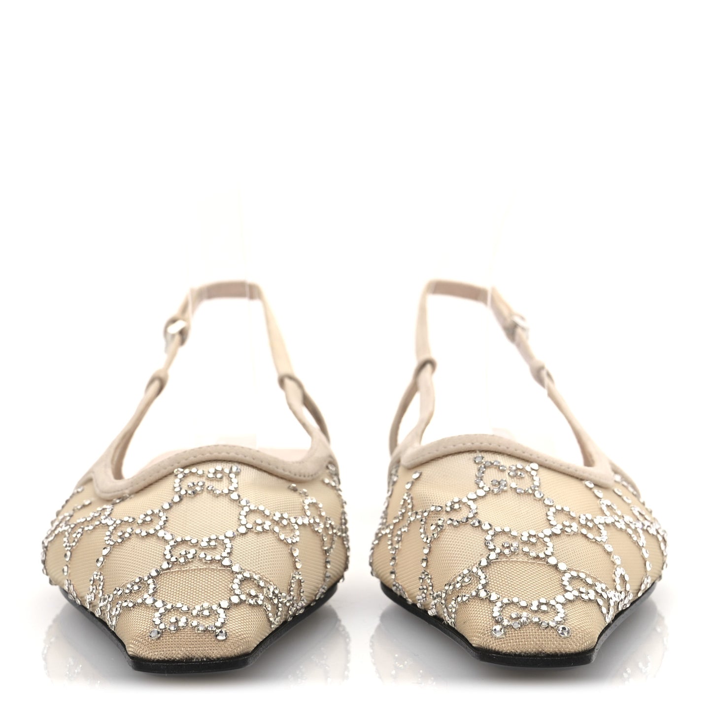 Suede Mesh Crystal GG Monogram Slingback Ballet Flats 38 Light Powder Skin Rose