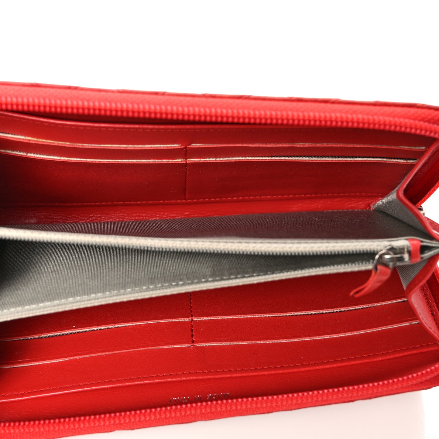 Calfskin Diamond Stitch Zip Around Wallet Red