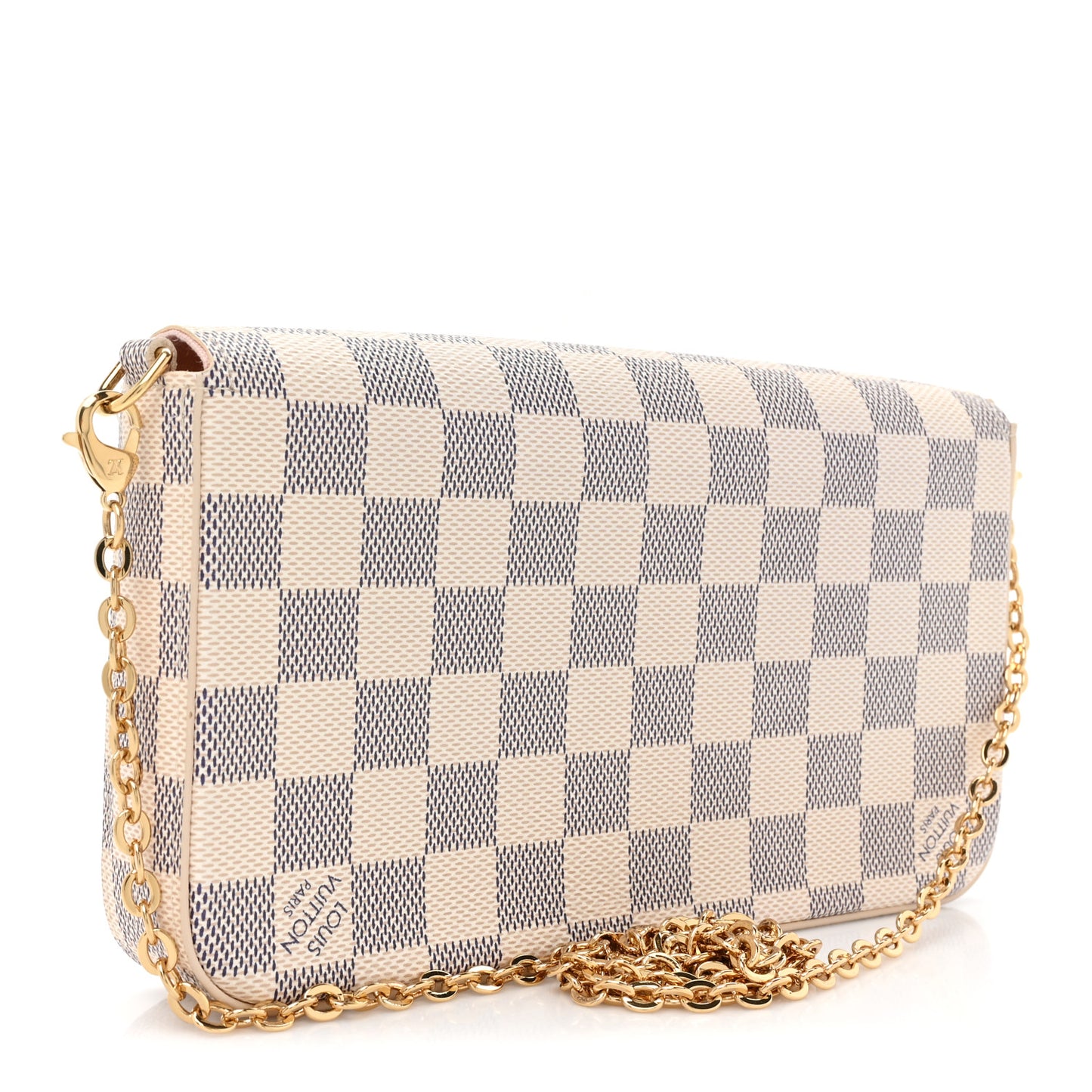 Damier Azur Pochette Felicie Chain Wallet Rose Ballerine