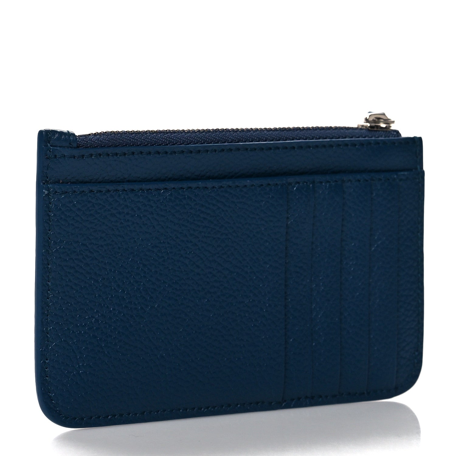 Balenciaga Grained Calfskin Logo Large Cash Long Coin Card Holder Petrol Blue White 3 of 8