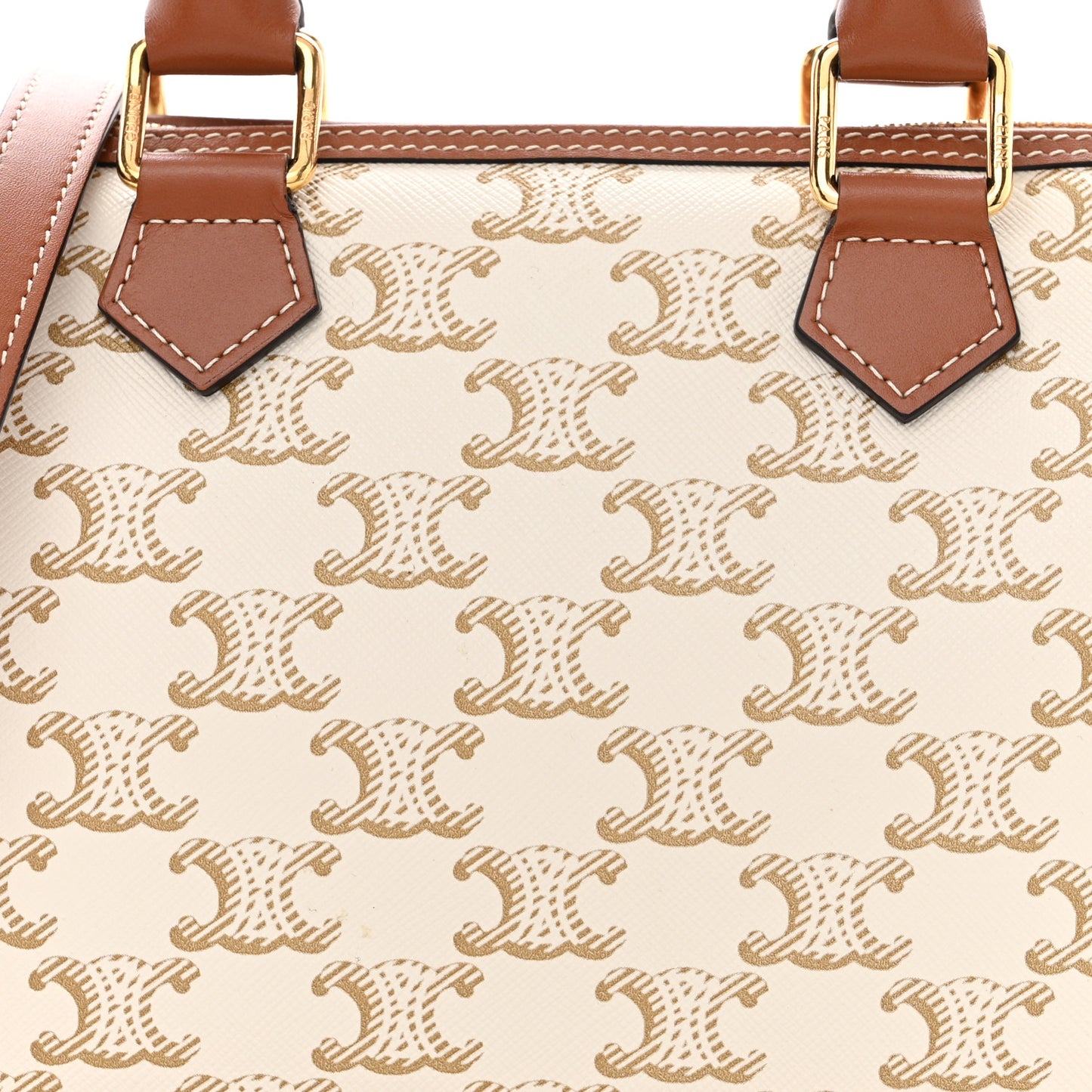Triomphe Canvas Calfskin Small Boston Bag White