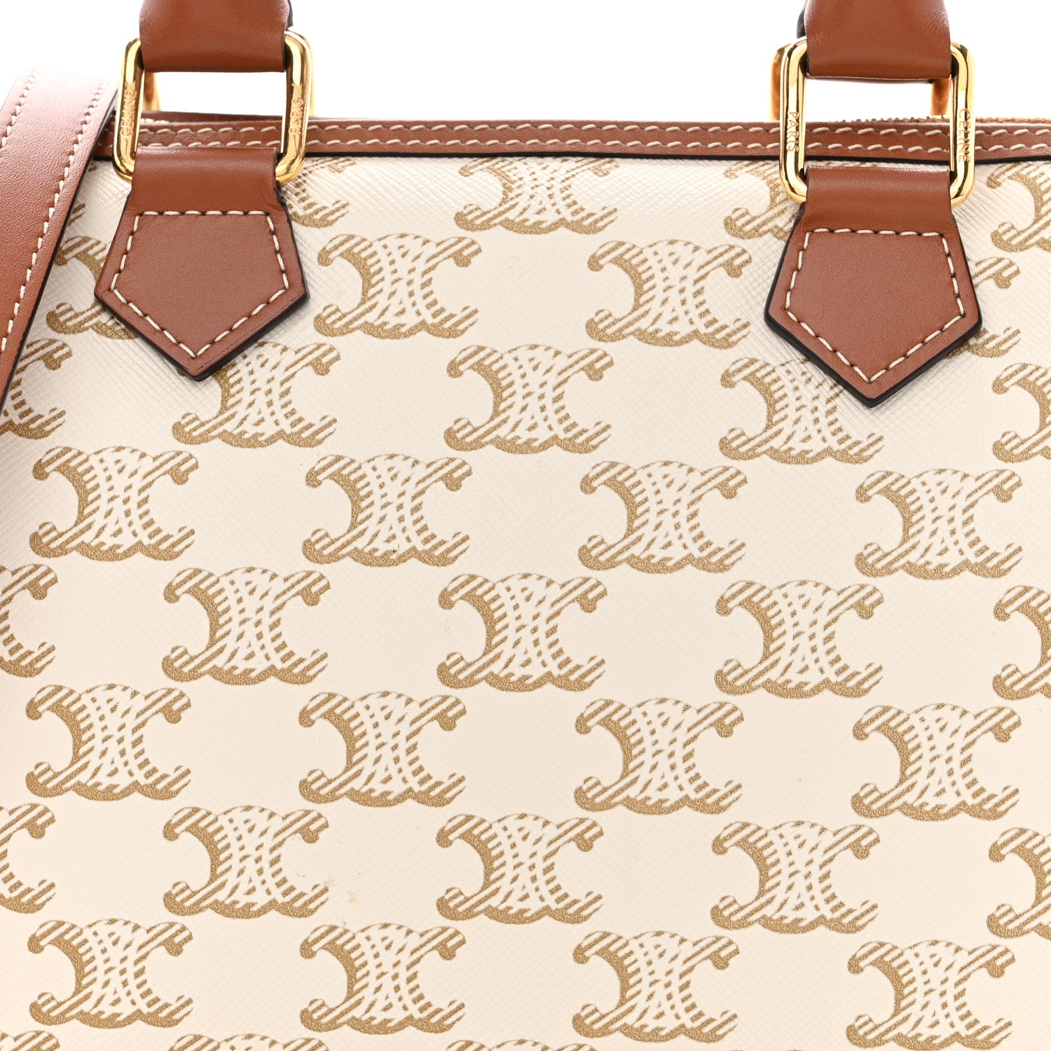 Celine Triomphe Canvas Calfskin Small Boston Bag White 9 of 11