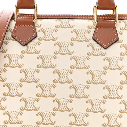 Celine Triomphe Canvas Calfskin Small Boston Bag White 9 of 11