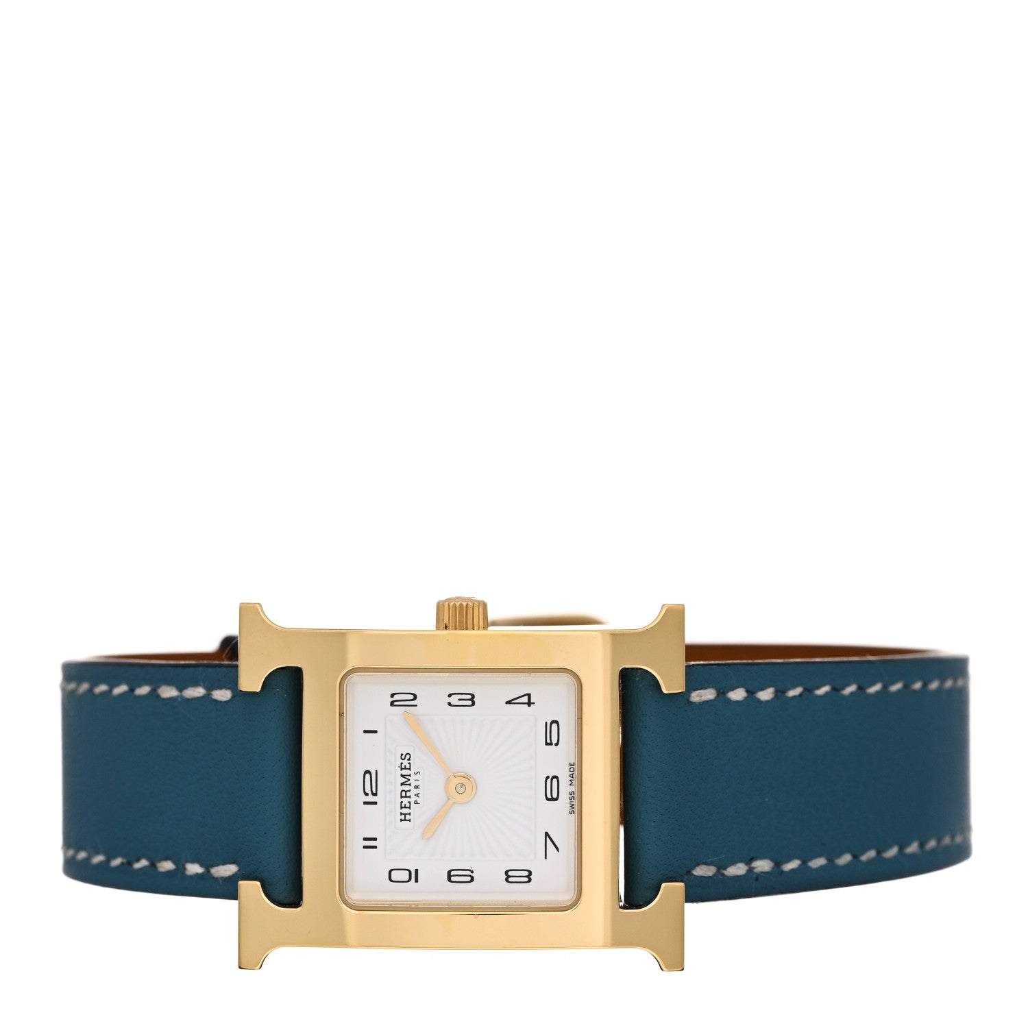 Hermes Stainless Steel Swift 21mm Heure H Hour Quartz Watch Blue Jean 2 of 5