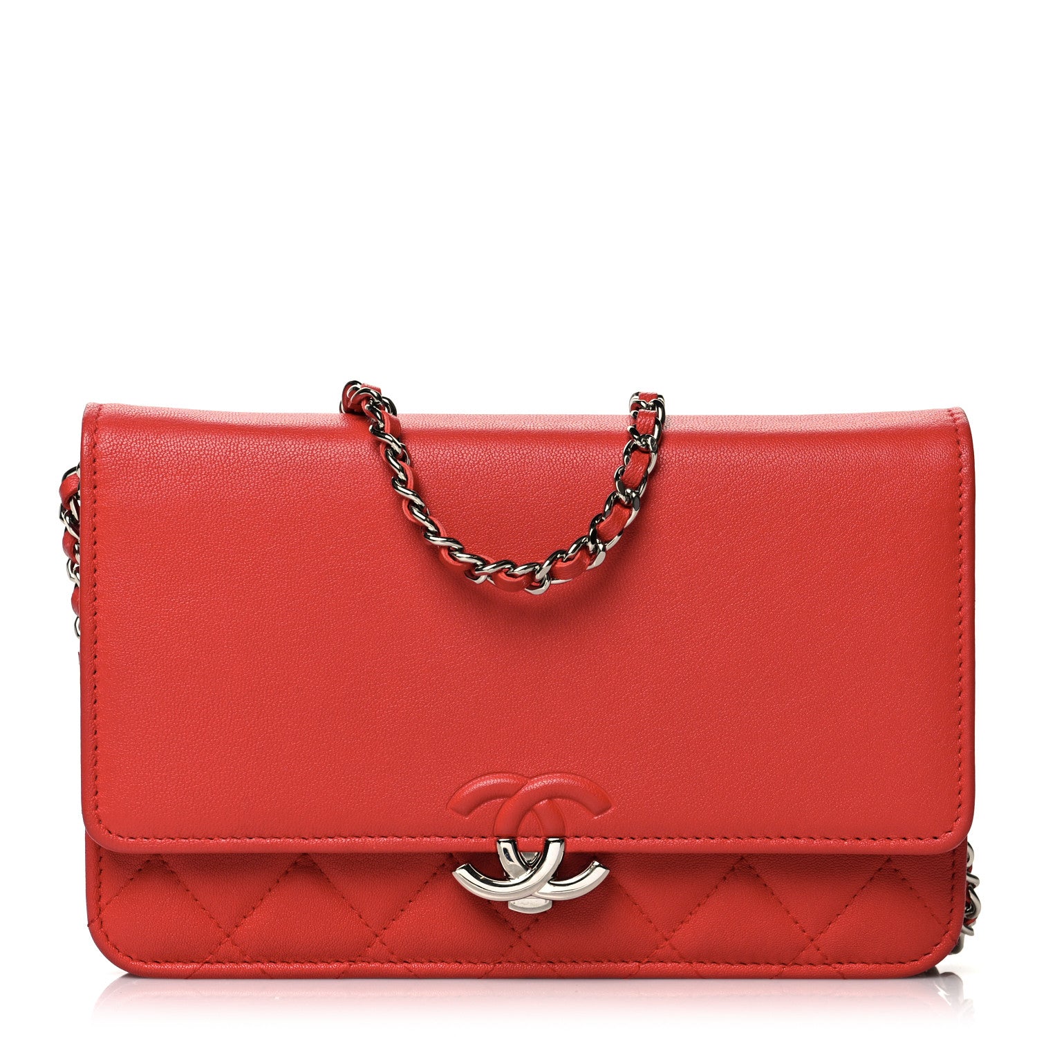 Chanel Grained Calfskin Quilted CC Box Wallet On Chain WOC Red 1 of 11
