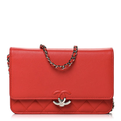 Chanel Grained Calfskin Quilted CC Box Wallet On Chain WOC Red 1 of 11