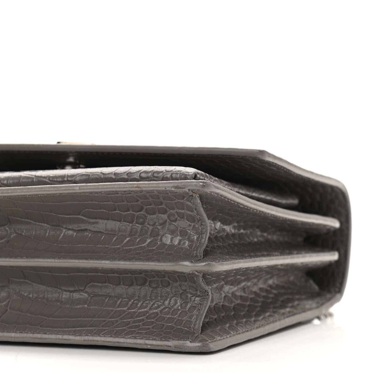 Calfskin Crocodile Embossed Medium Monogram Sunset Fog