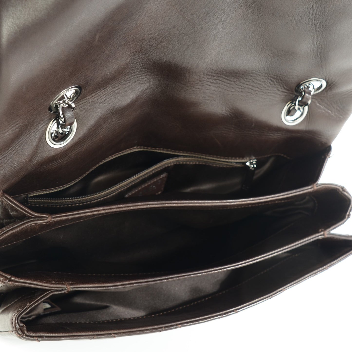 Lambskin Quilted Large 3 Flap Brown