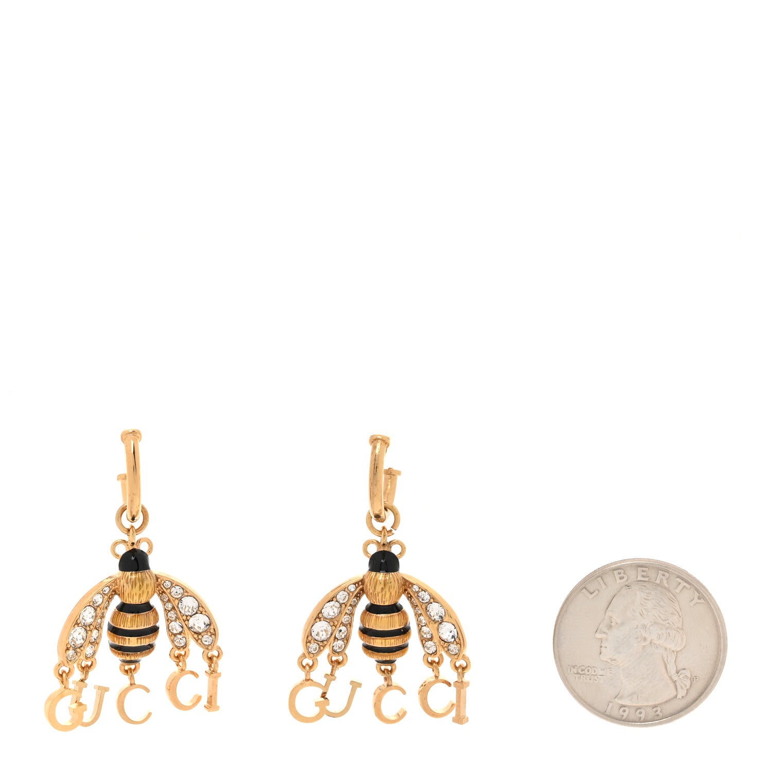 Gucci Crystal Bee Logo Drop Earrings Gold 2 of 4