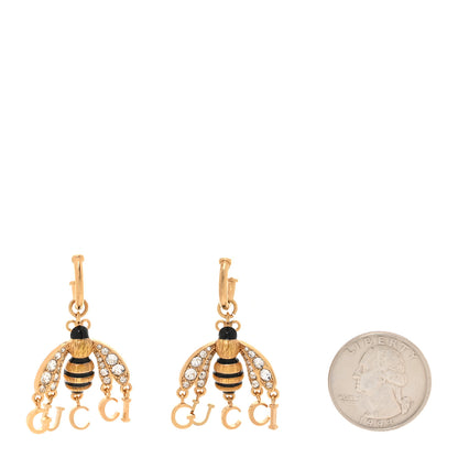 Gucci Crystal Bee Logo Drop Earrings Gold 2 of 4
