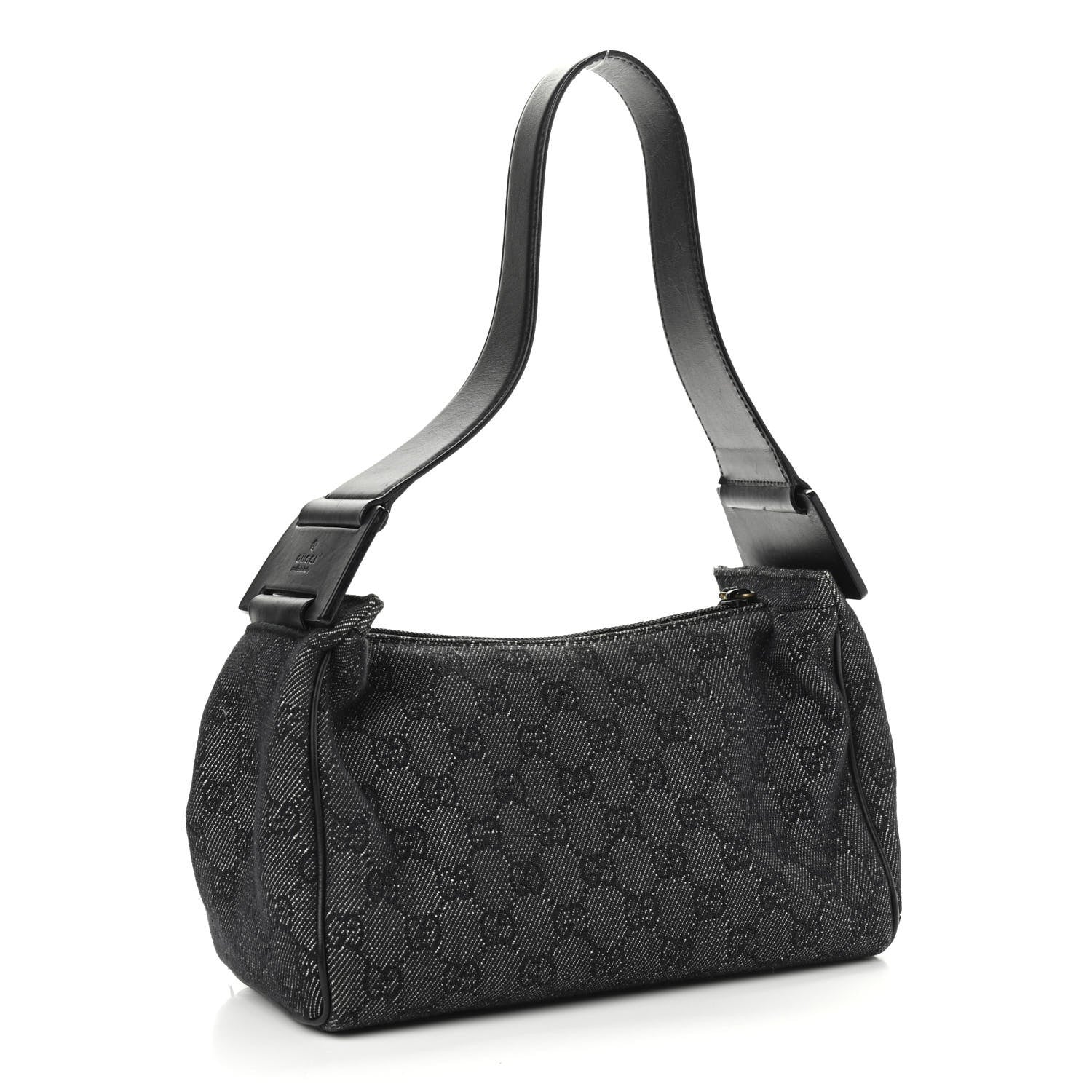 Gucci Denim Monogram GG Signature Shoulder Bag Black 3 of 11
