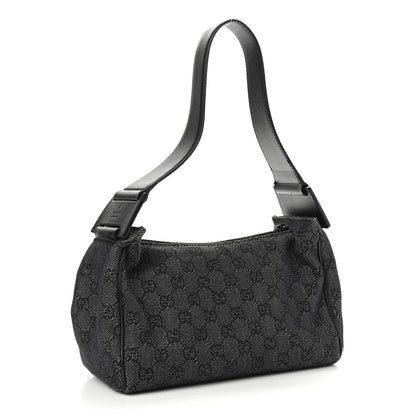 Gucci Denim Monogram GG Signature Shoulder Bag Black 3 of 11