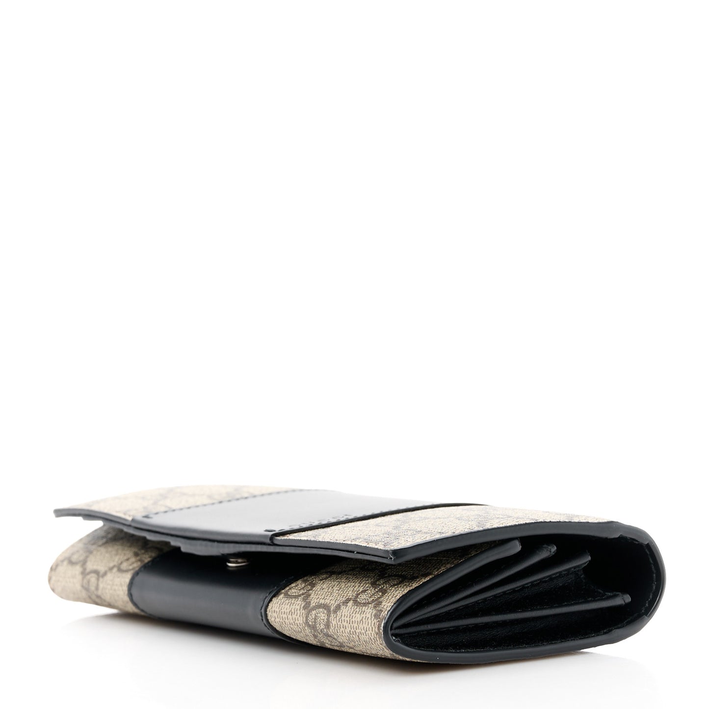 GG Supreme Monogram Selleria Calfskin Flap Wallet Beige Ebony Black