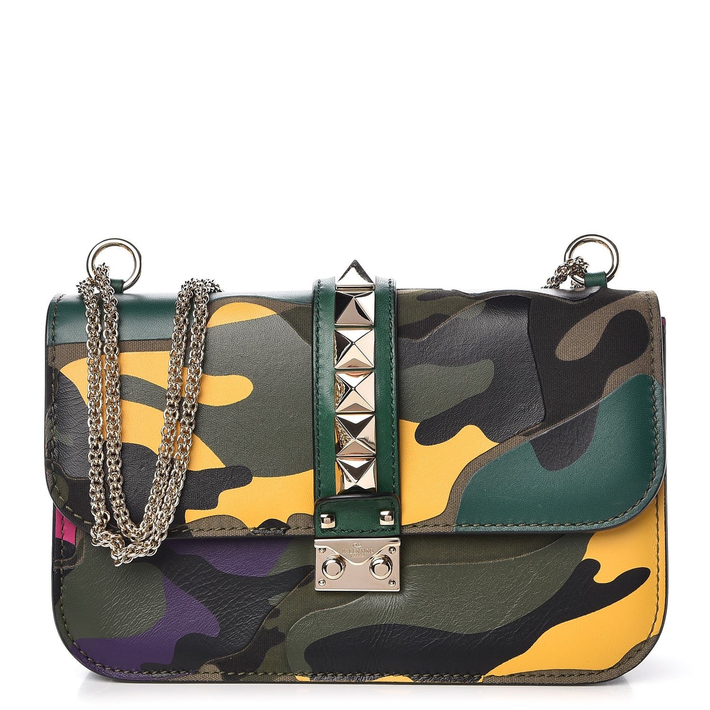 Nappa Canvas Camouflage Medium Glam Lock Rockstud Flap Multicolor