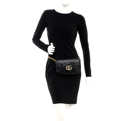 Gucci Calfskin Matelasse Pearly GG Marmont Chain Belt Bag Black 2 of 8