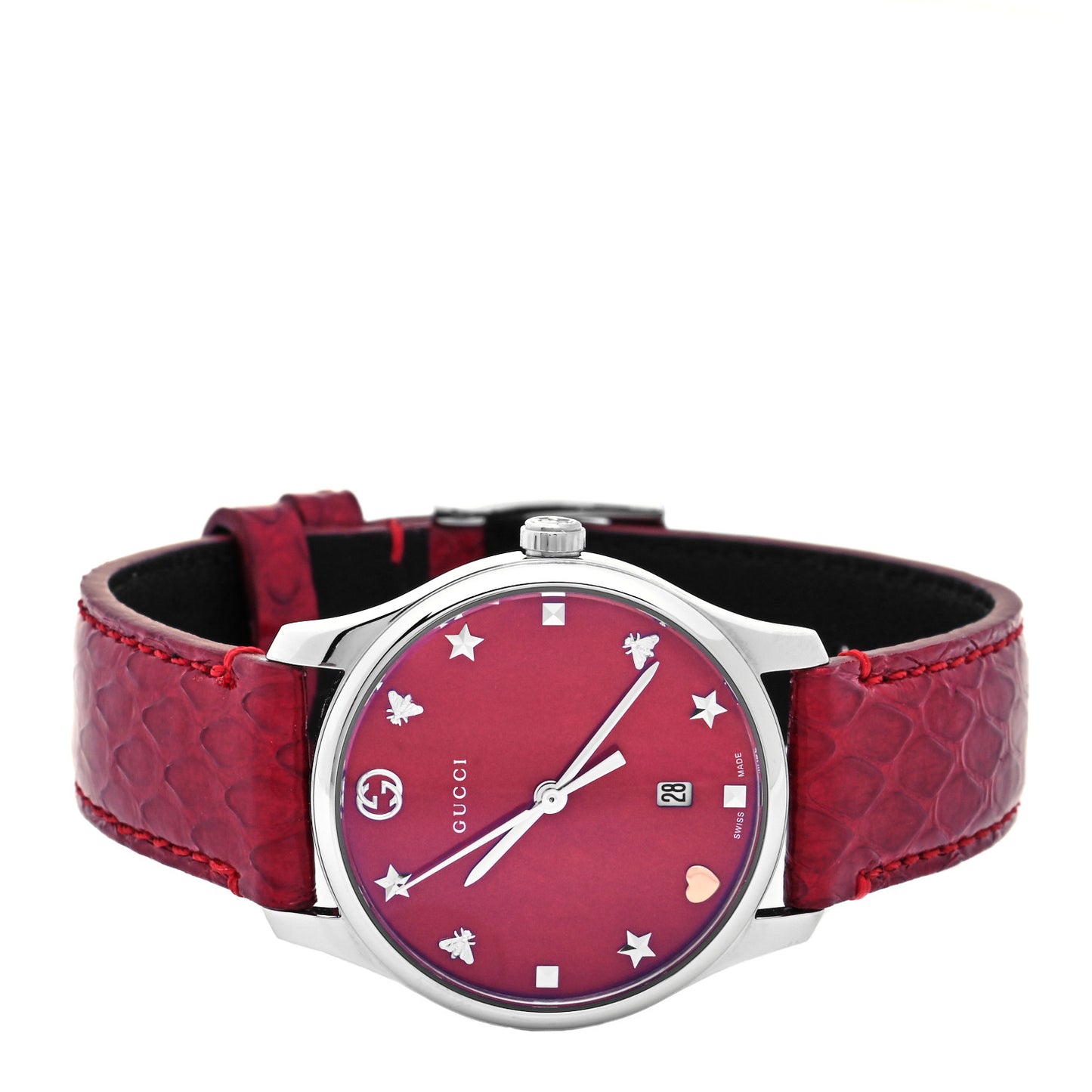 Stainless Steel Lizard Red Mother of Pearl 29mm G-Timeless Charm Quartz Watch