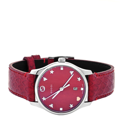 Gucci Stainless Steel Lizard Red Mother of Pearl 29mm G-Timeless Charm Quartz Watch 2 of 5