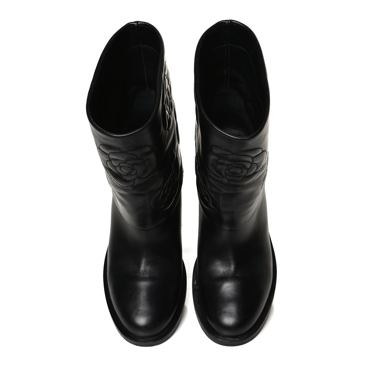 Chanel Calfskin Camellia Short Boots 38 Black 5 of 13