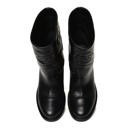 Chanel Calfskin Camellia Short Boots 38 Black 5 of 13