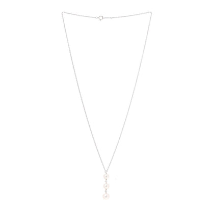 Mikimoto 18K White Gold Diamond Akoya Pearl 5.5-7.5mm Three Pearl Drop Pendant Necklace 3 of 4