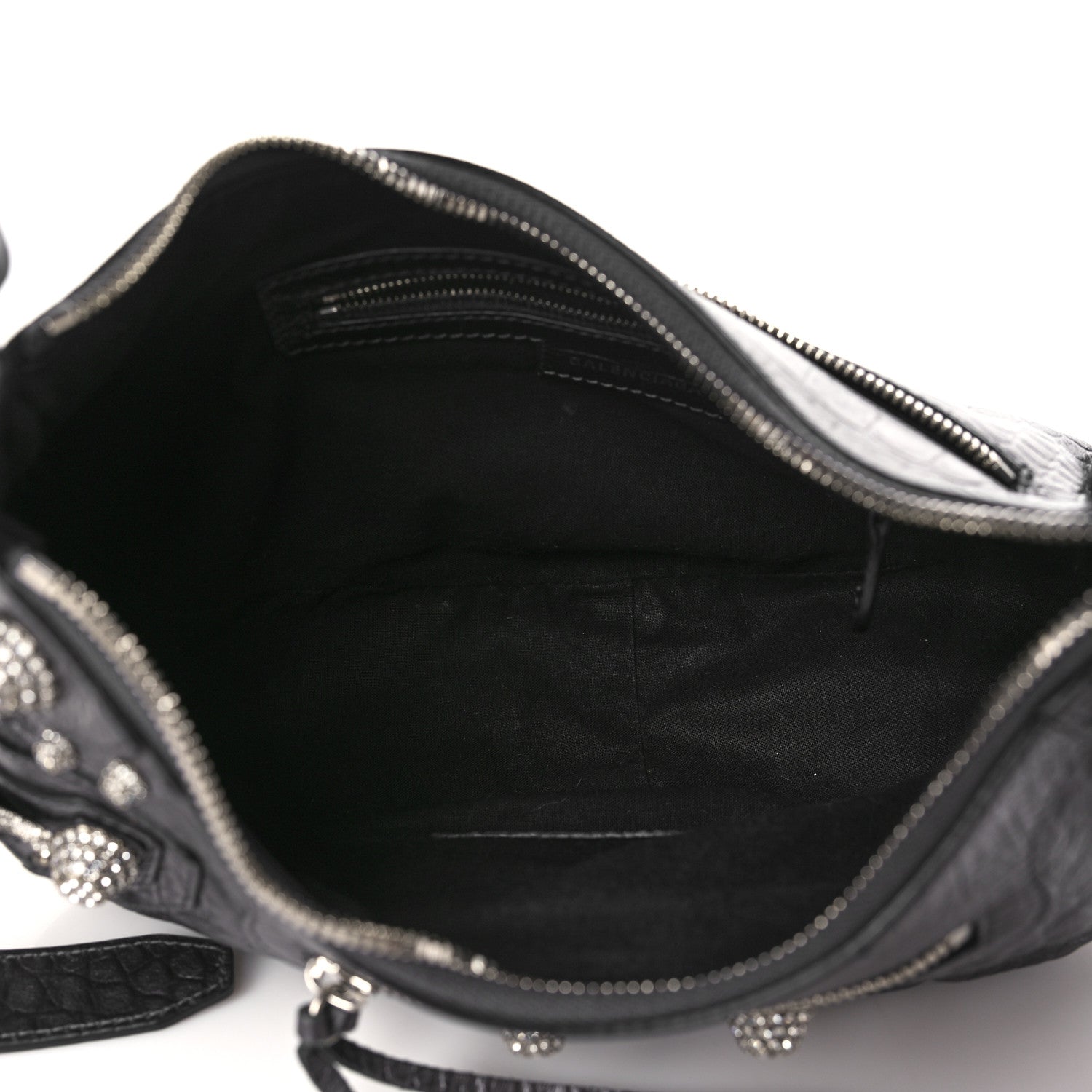 Balenciaga Metallic Calfskin Crocodile Embossed Crystal Small Le Cagole Shoulder Bag Gunmetal 5 of 9