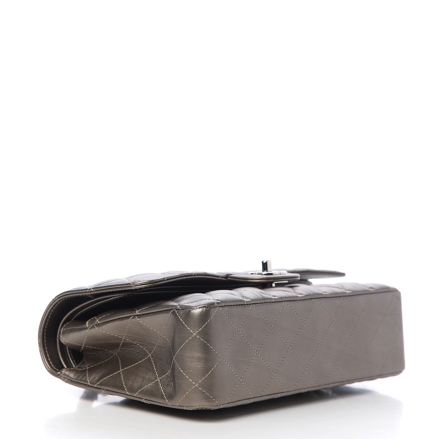 Chanel Metallic Calfskin Quilted Medium Double Flap Dark Silver 3 of 9