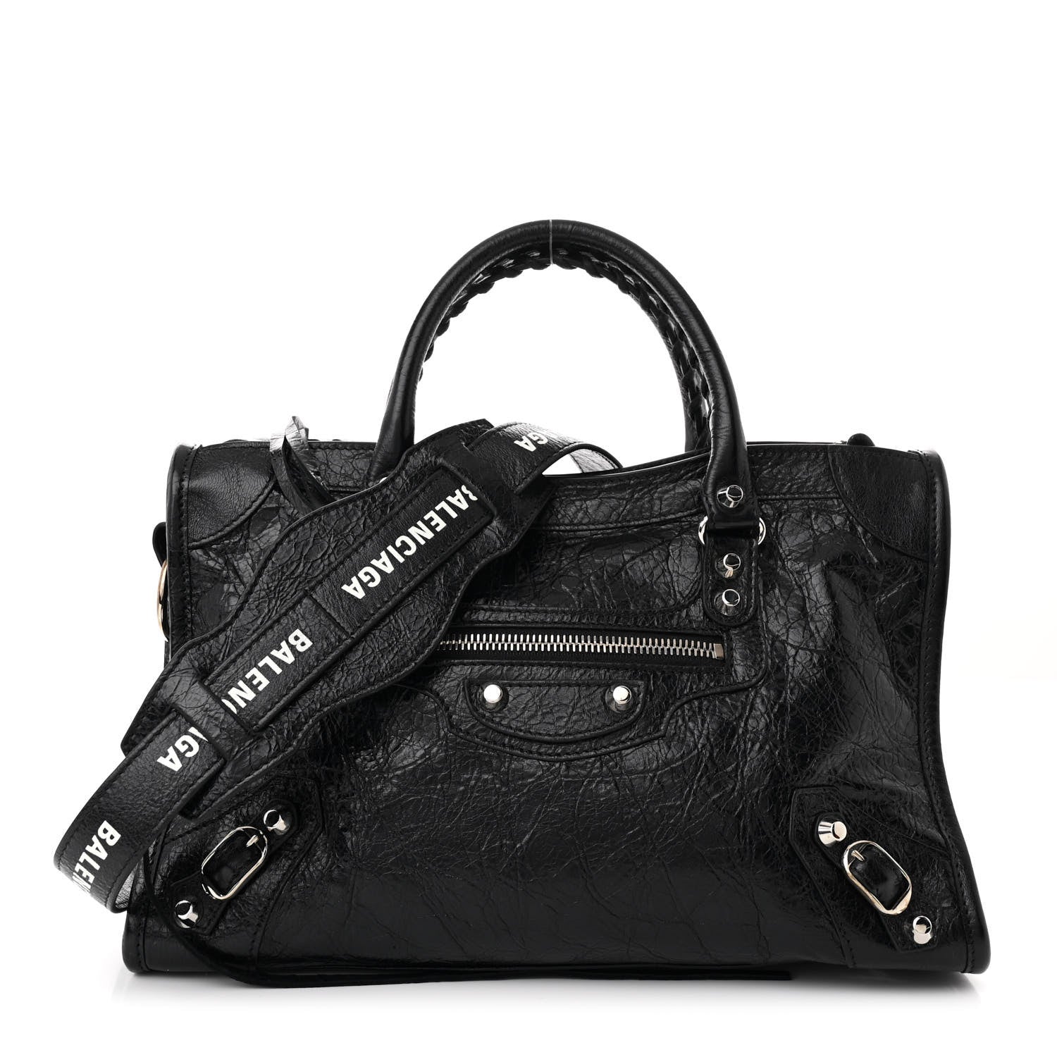 Balenciaga Agneau Classic Hardware S City Logo Strap Black White 1 of 12
