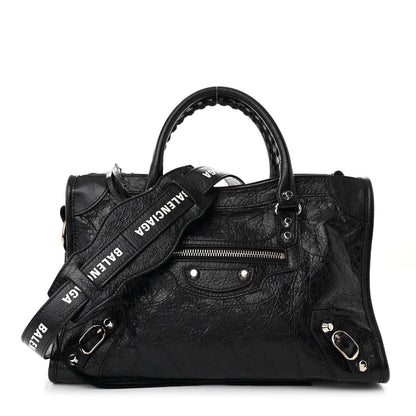 Balenciaga Agneau Classic Hardware S City Logo Strap Black White 1 of 12