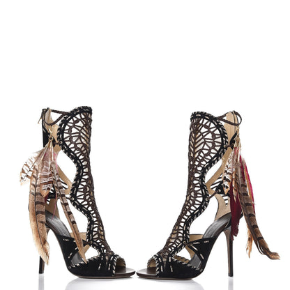 Jimmy Choo Suede Feather Trim Kevan Gladiator Sandals 39 Multi 6 of 11