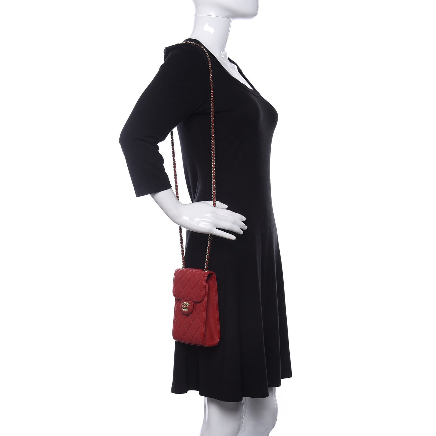 Caviar Quilted Classic Phone Holder Red