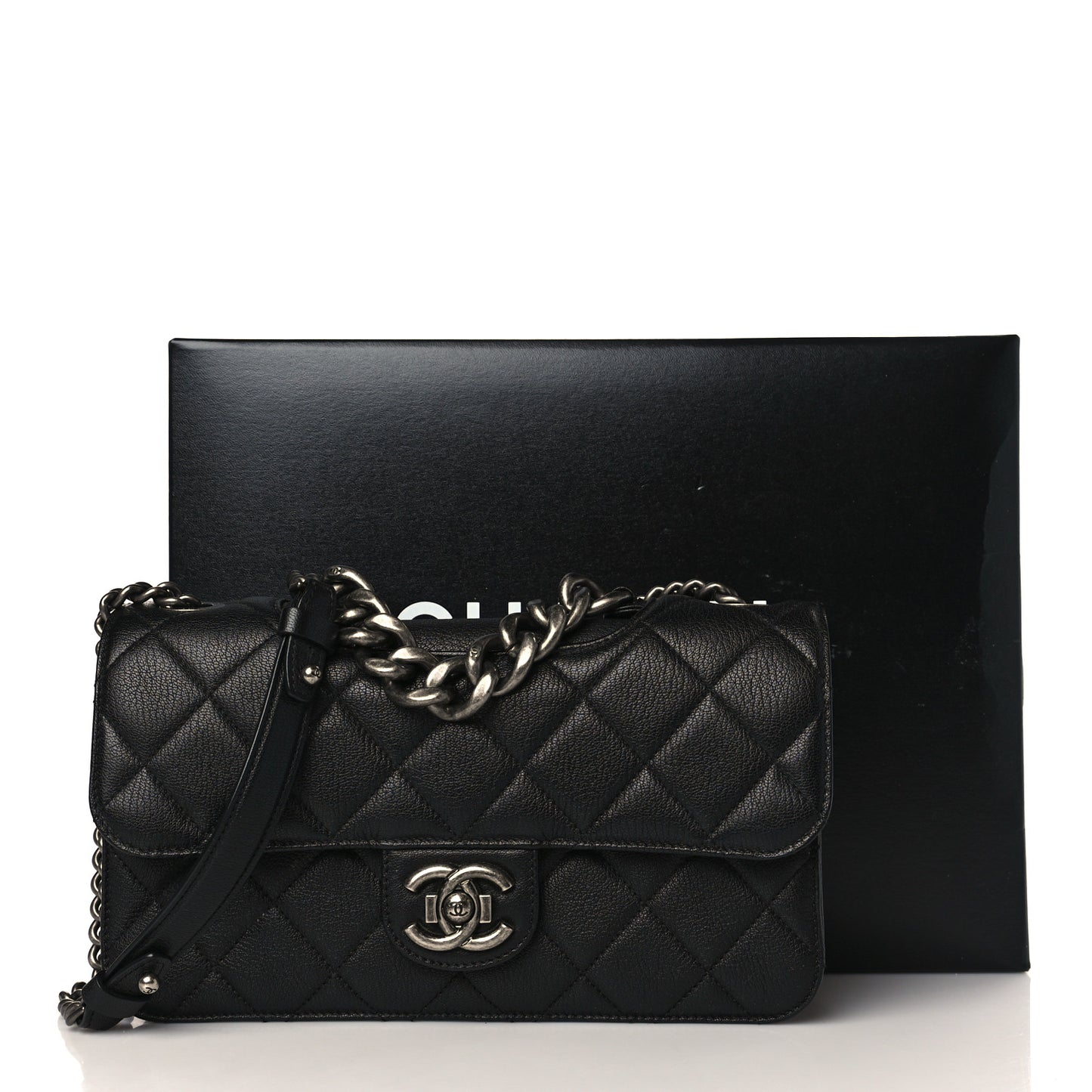 Goatskin Quilted Medium Perfect Edge Flap Black