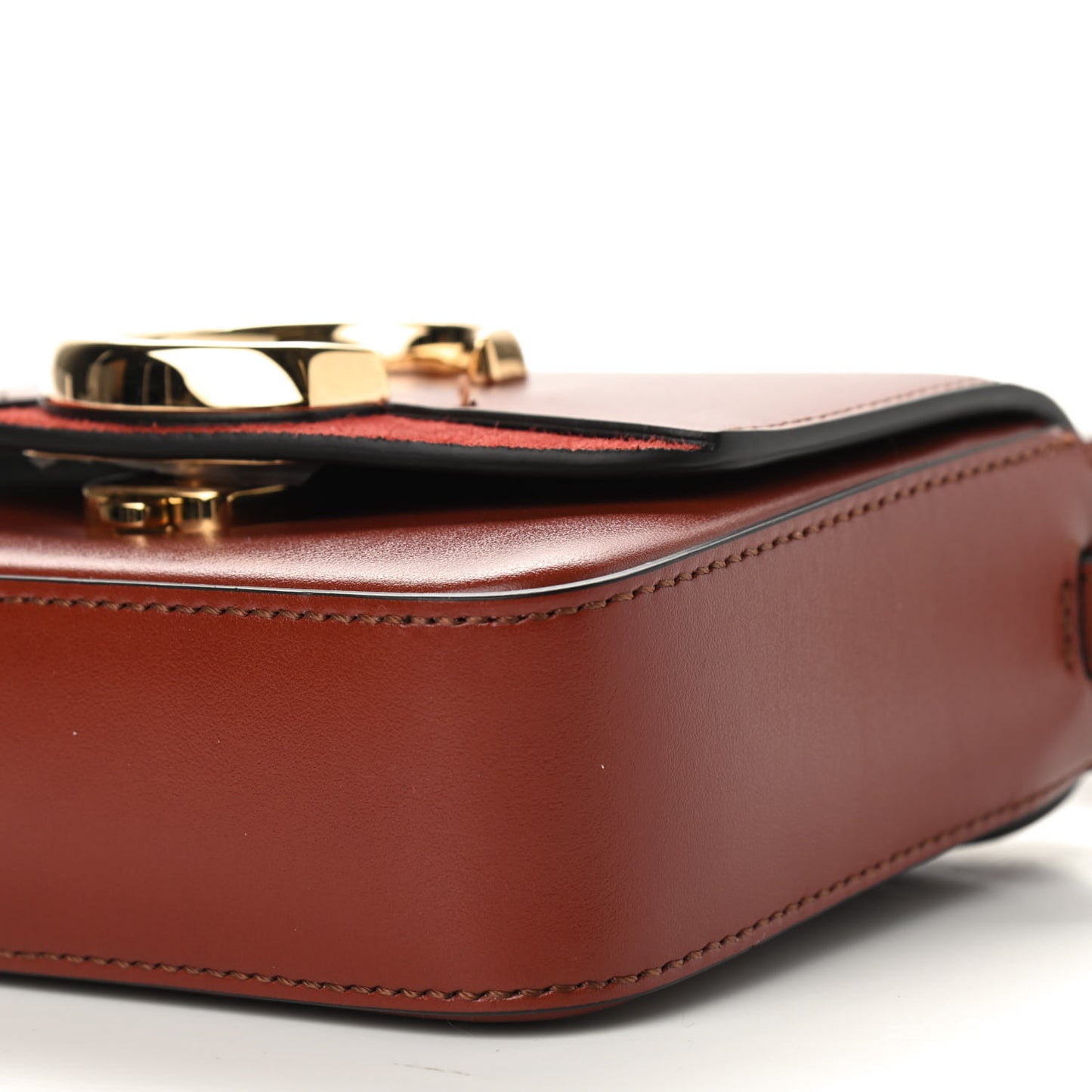 Shiny Calfskin Suede Mini C Bag Sepia Brown